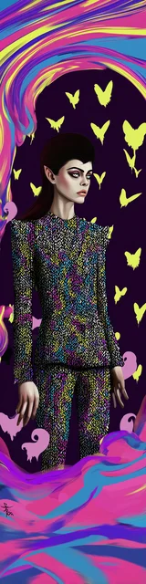 Free colorful bookmark featuring a vampire surrounded by hearts